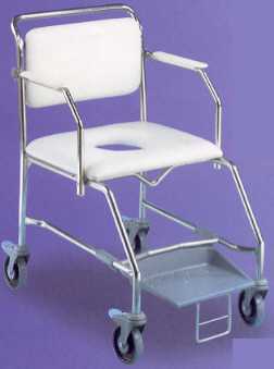 Attendent Propelled Maxi Shower Commode with pull out footrest.