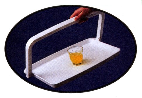 One hand tray with fold down handle